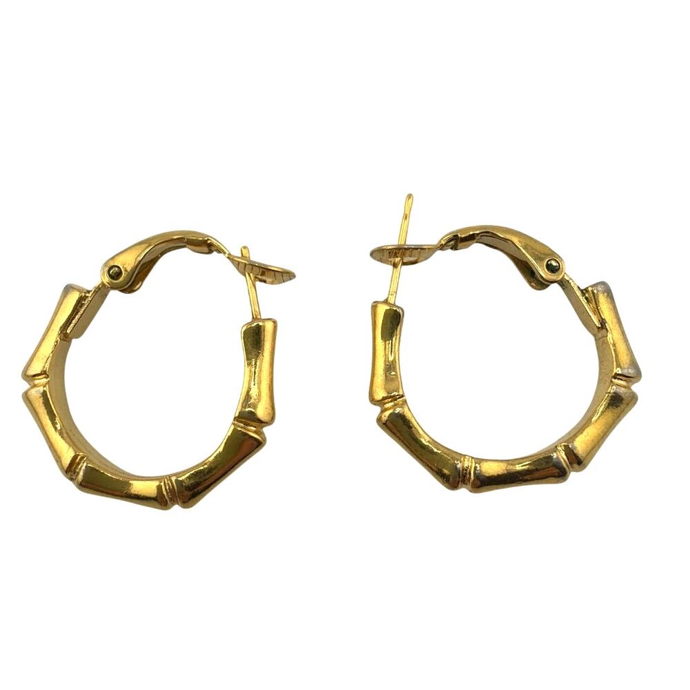 Vintage Trifari Gold Tone Bamboo Style Hoop Earrings